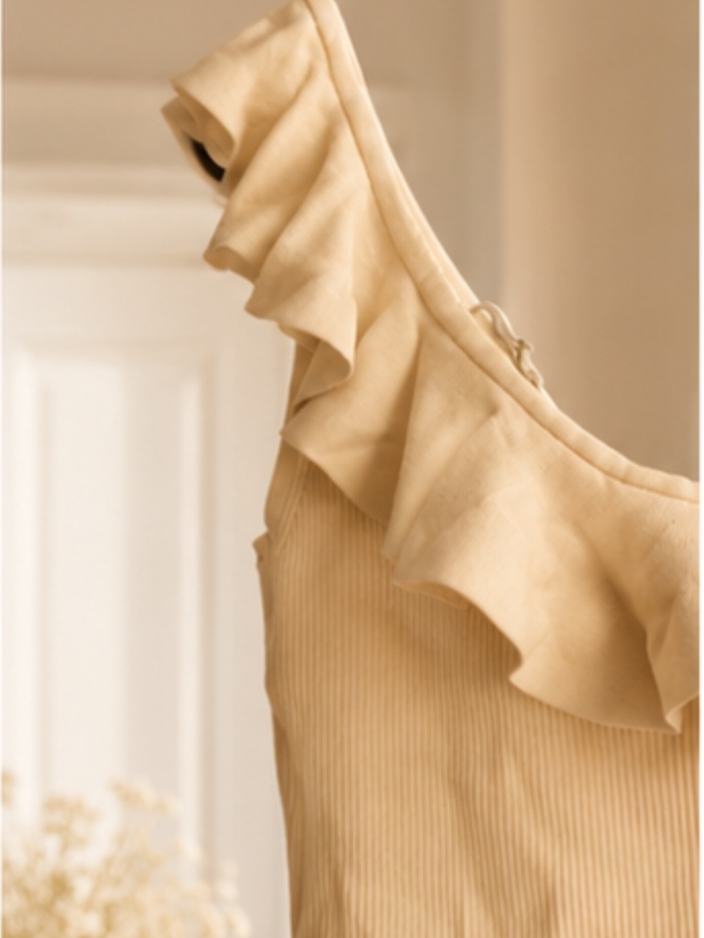 Zimmermann One-Shoulder Ruffle Ribbed Tank Top - Cream - Picture 4 of 10
